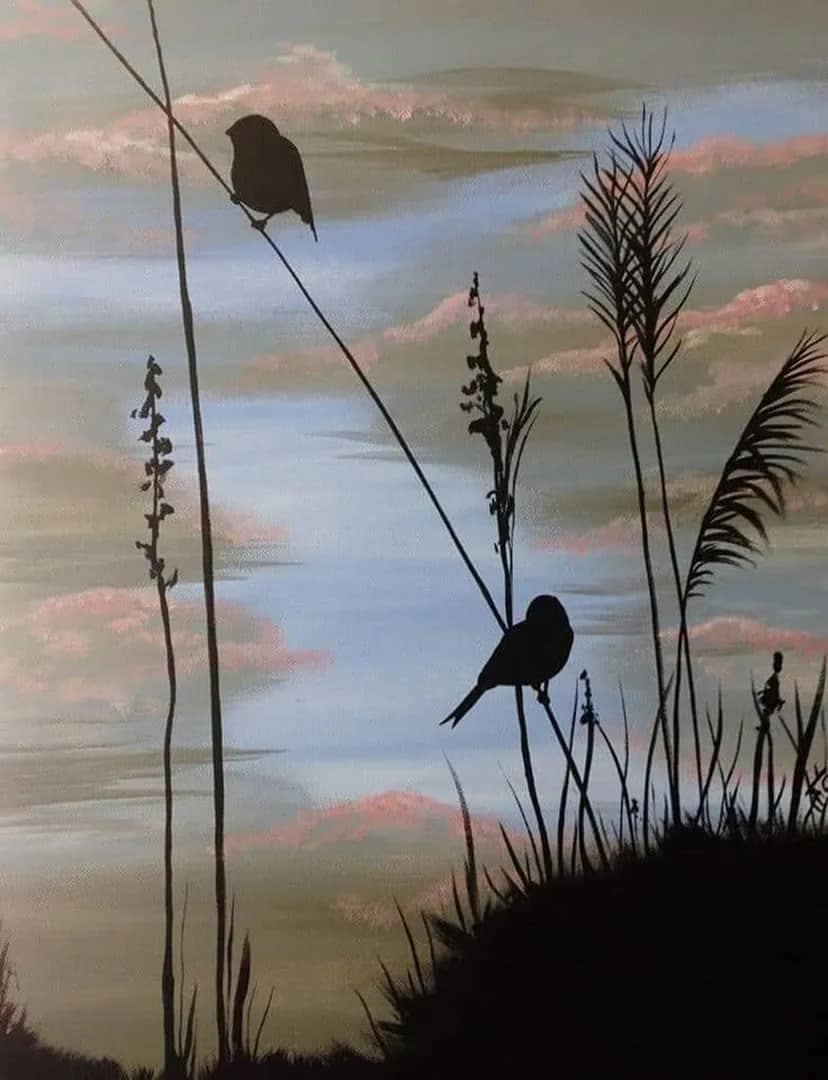 birds and sky on grass